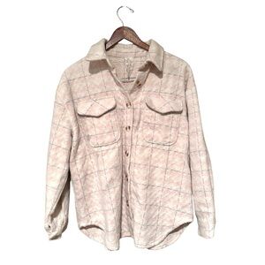 Sadie & Sage Polyester Plaid Plush Button Front Shacket Pink Gray Size Small